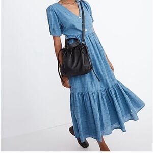 Madewell Black Leather Drawstring Bucket Bag